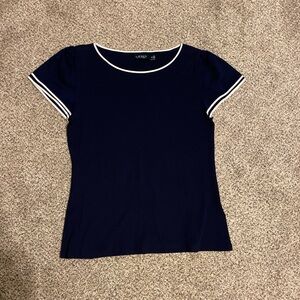 Lauren Ralph Lauren Dark Blue Tee with White Accents